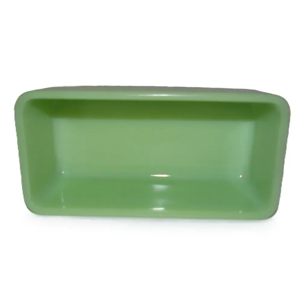 McK Jadeite Green Uranium Glass Butter Dish Lid Ribbed Sides Sunburst Top Vtg